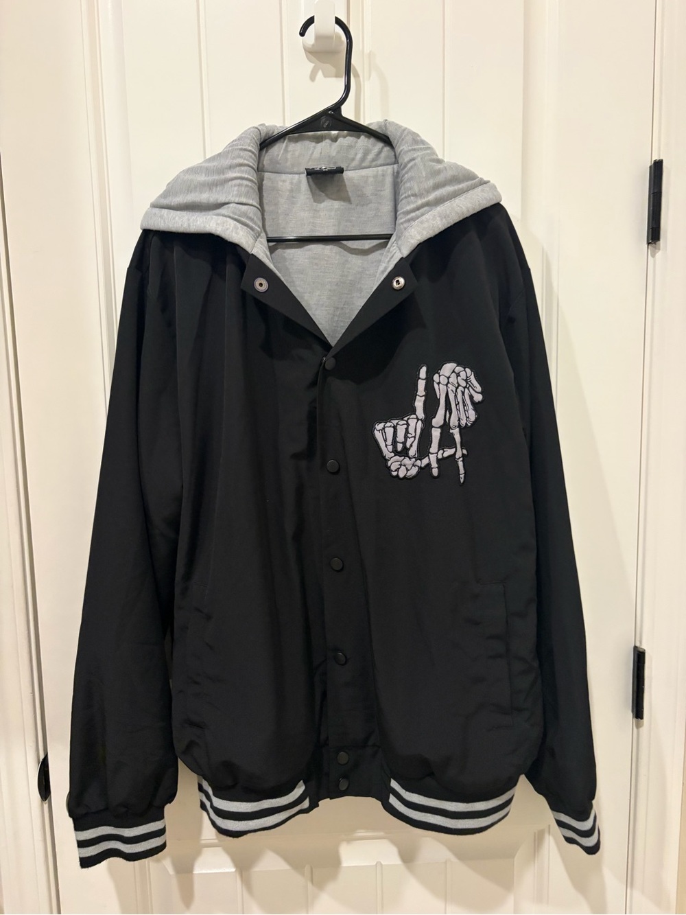 Original Deluxe Black Jacket with Gray Hood and Skeleton Graphic